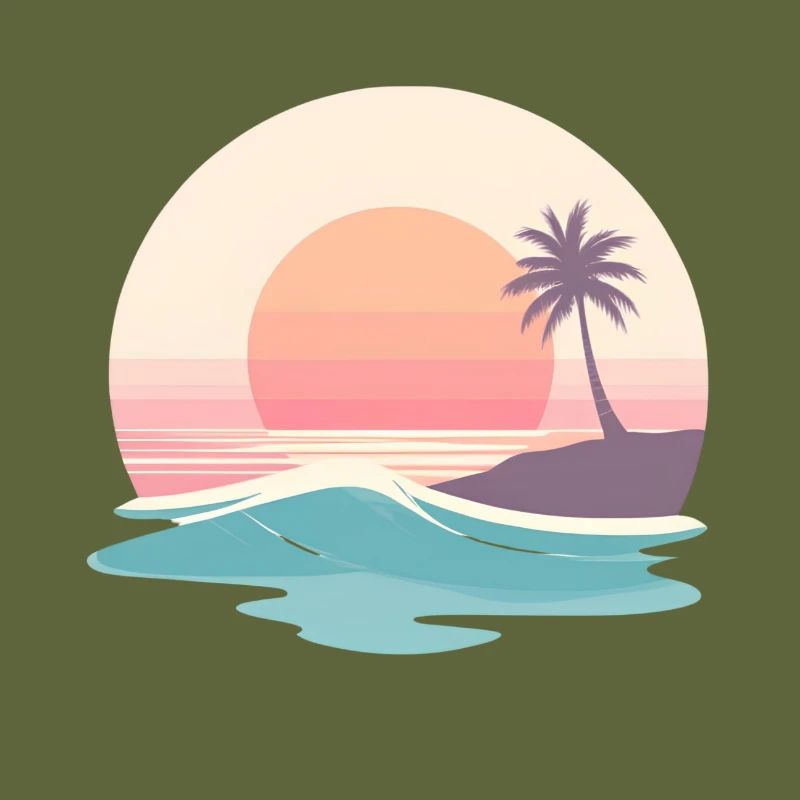 Retro Sunset Beach & Palm Tree
