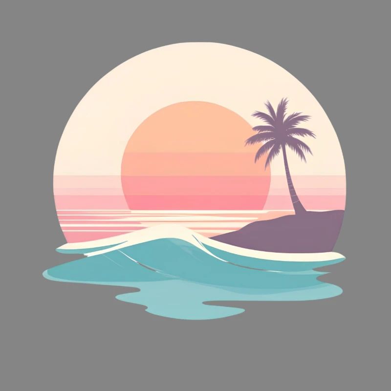 Retro Sunset Beach & Palm Tree