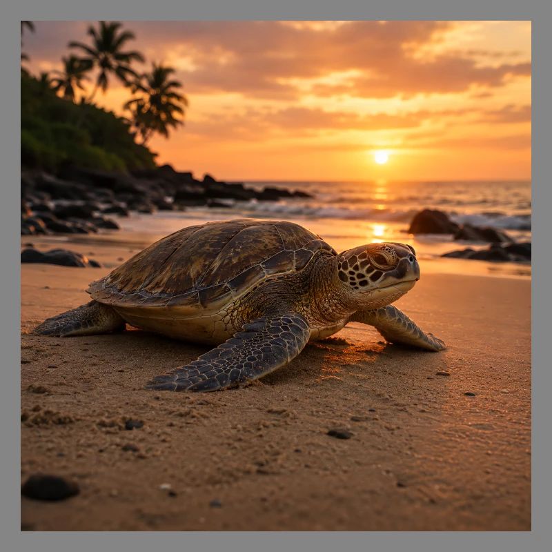 Sunset sea turtle