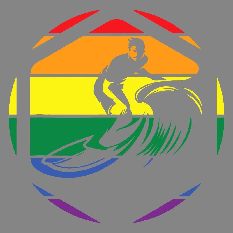 Rainbow Wave Surfer Circle