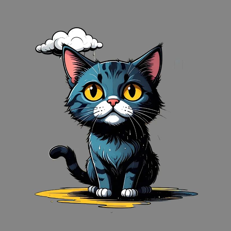 Cat under a rain cloud