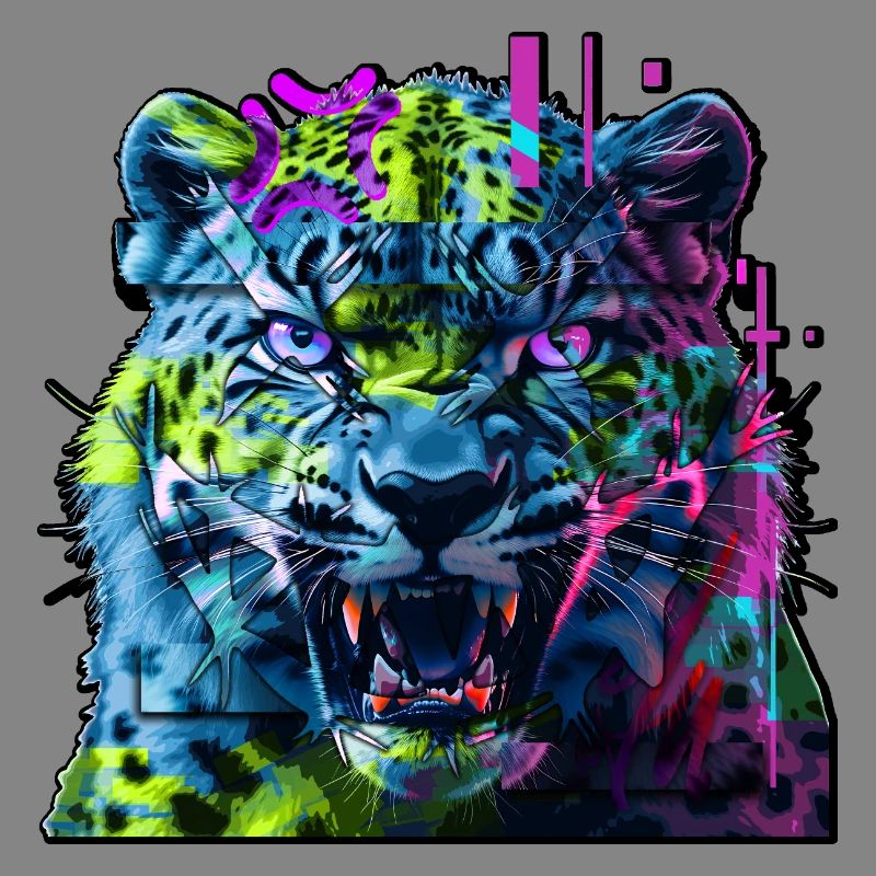 Techno Neon Leopard – Glitchcore Art