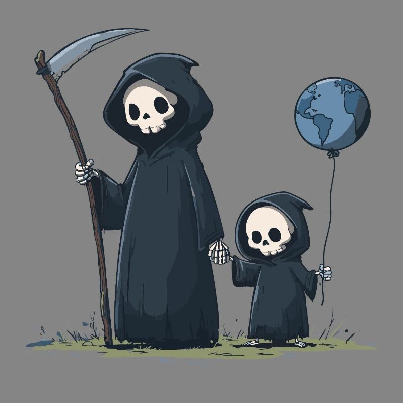 Cute Grim Reaper with Child