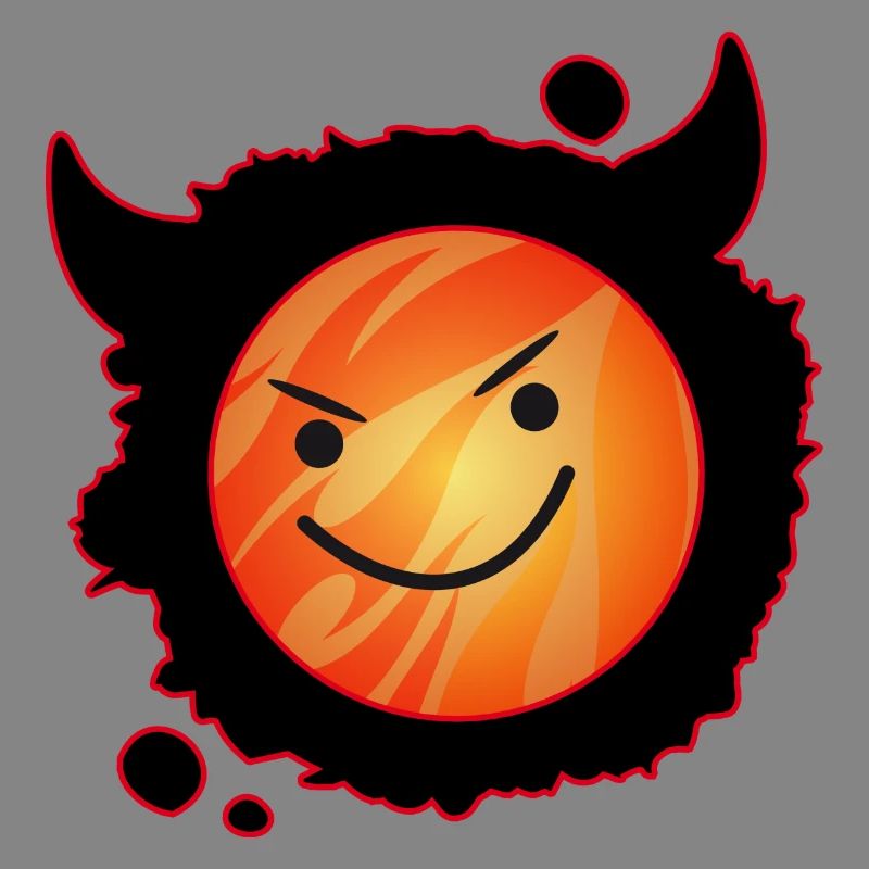 diable mignon en flammes et visage éclatant
