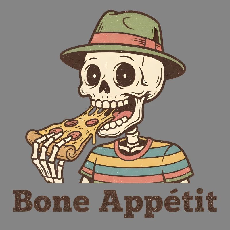 Bone Appétit Skeleton Eats Pizza