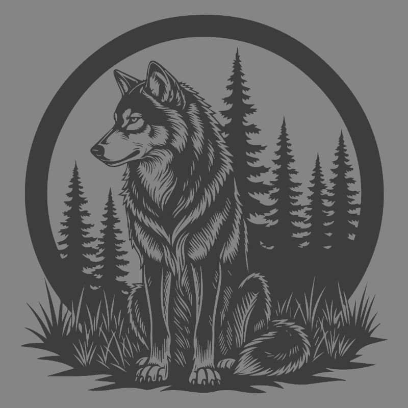 Forest wolf in circle