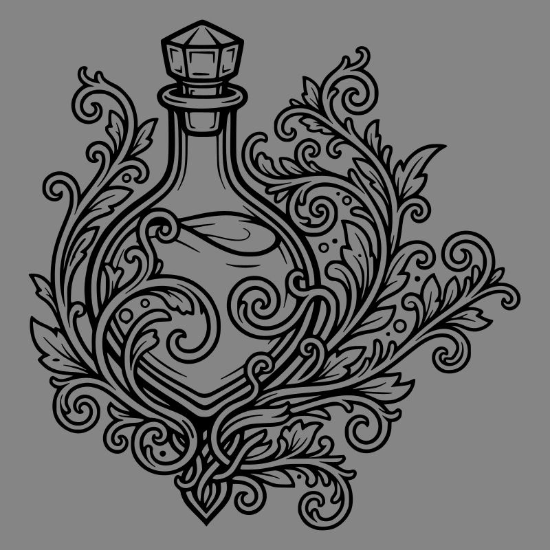 Fiole d'elixir et fleurs