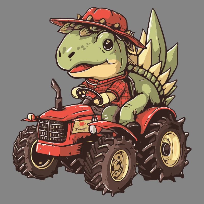Dinosaur stegosaurus tractor farmer