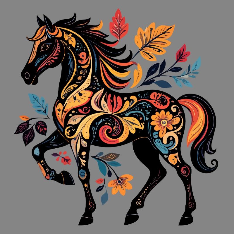 Ornamental horse with leaf patterns