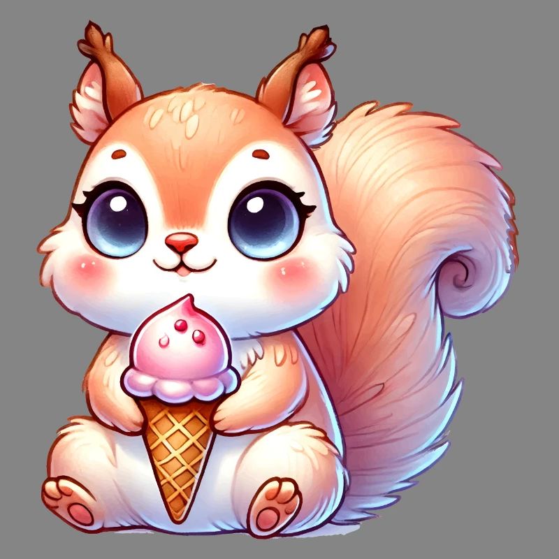 Das niedliche Eichhörnchen genießt ein buntes Eis