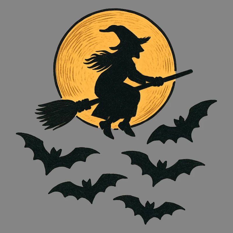 Flying Witch with Bats – Halloween Design