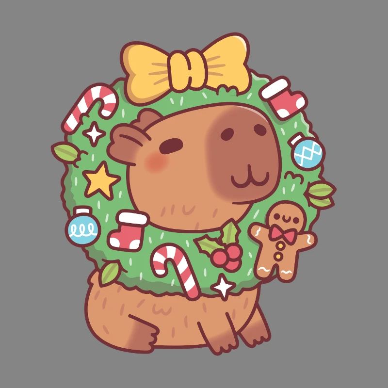 Süßes Capybara mit Weihnachtskranz Lustig