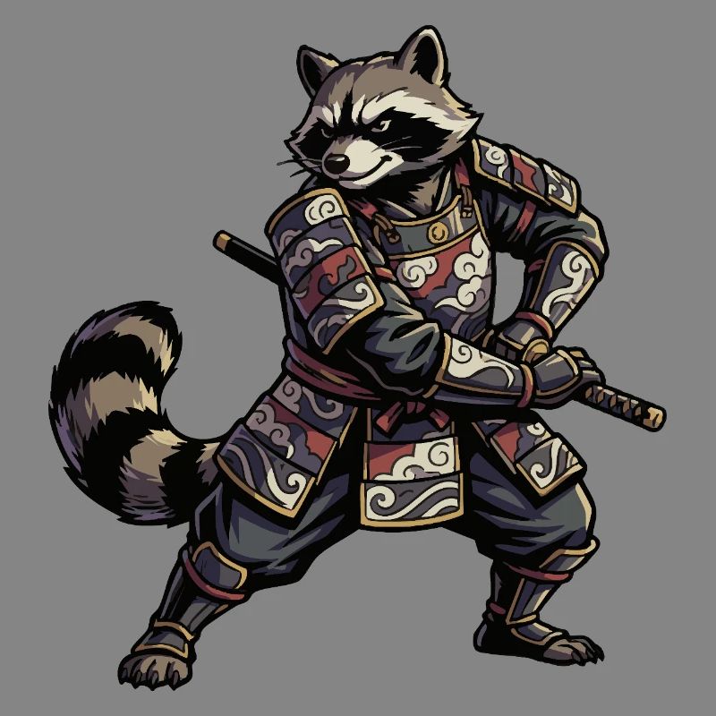 Waschbär Samurai mit Katana