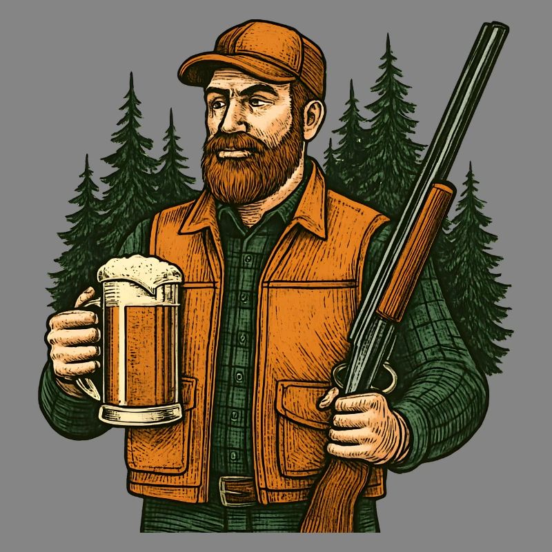 Waldjäger mit Bier und Gewehr