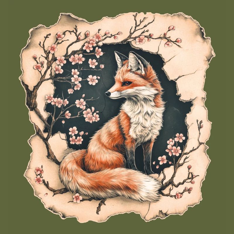 Fuchs mit Kirschblüten