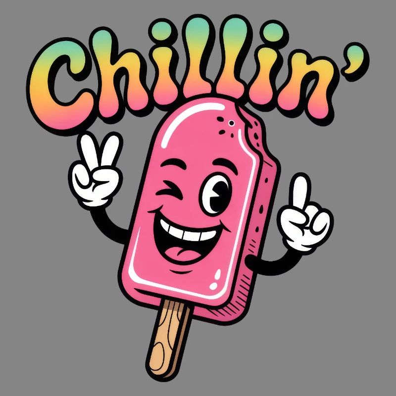 Retro Chillin Pink Popsicle Cartoon