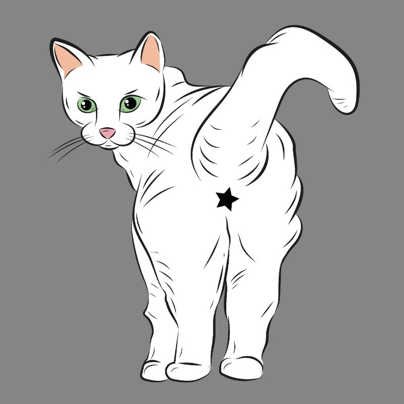 Weiße Katze mit Sternlogo