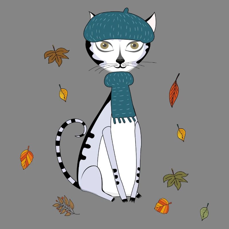 Cat in autumn with woolen hat