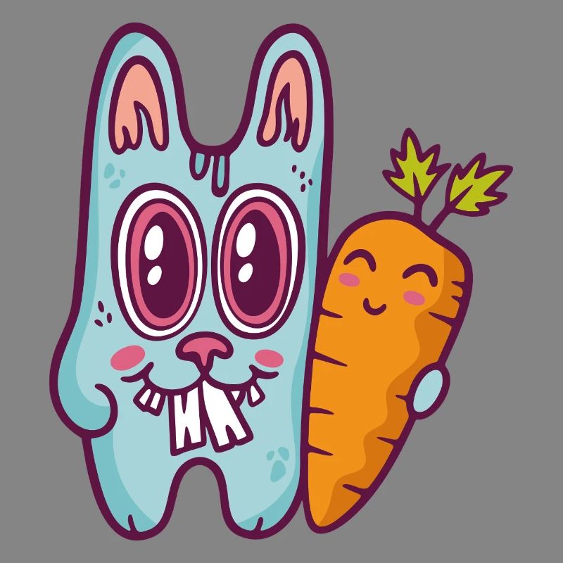 Blue doodle rabbit with carrot