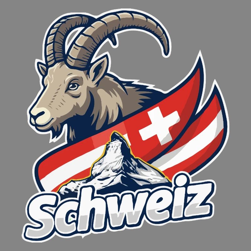 Alpensteinbock mit Schweizer Flagge