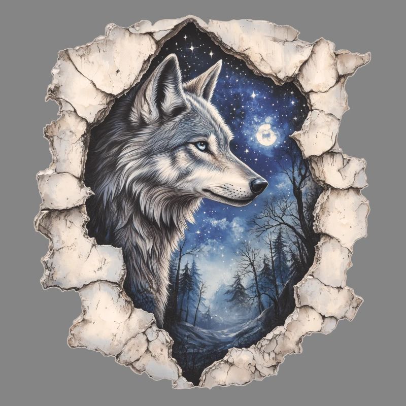Wolf mit Sternenhimmel