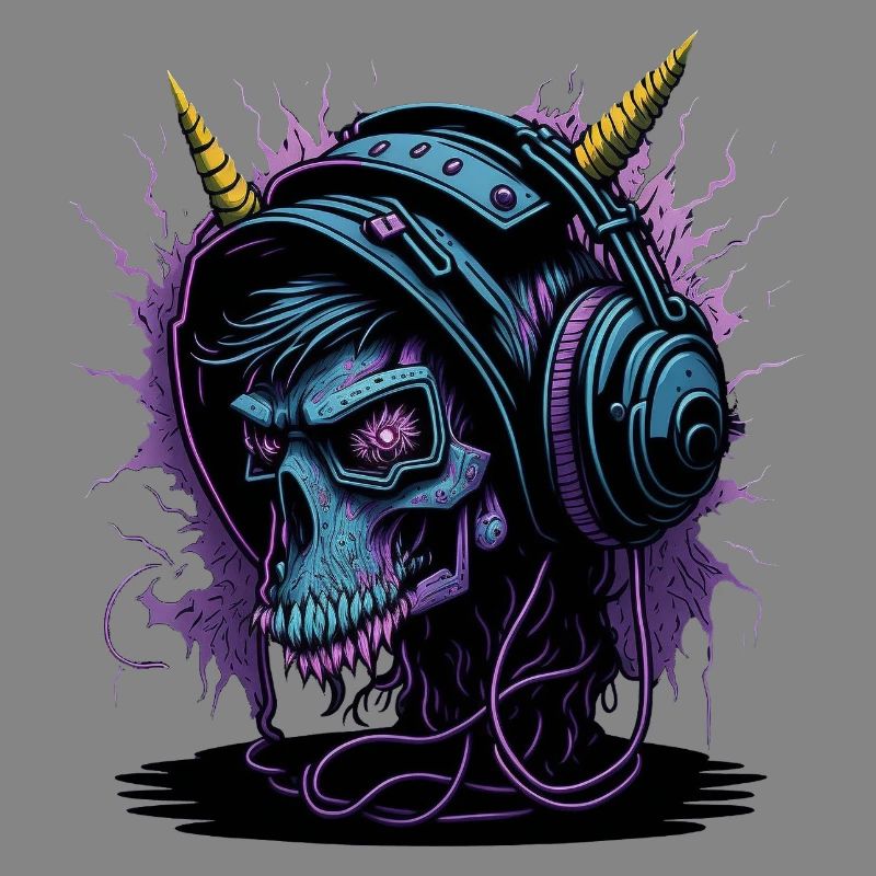 Neon Skull mit Kopfhörern DJ