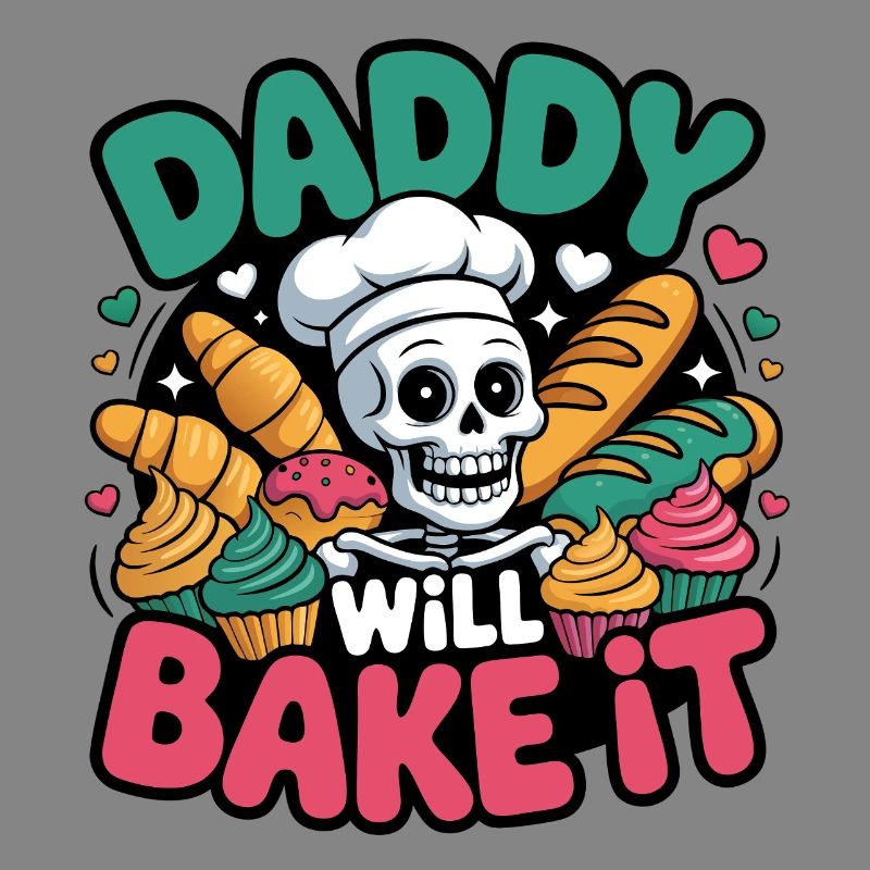 Daddy Will Bake It. Funny Skeleton Baker Design
