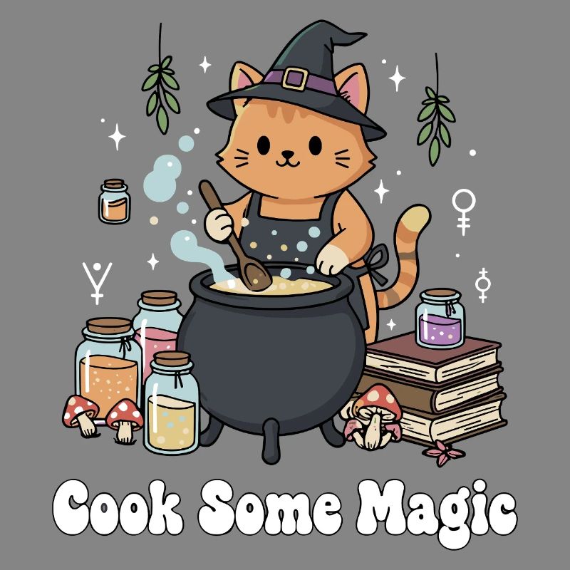 Cat wizard at the cauldron