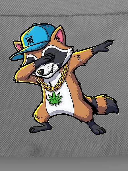 Dabbing Waschbär mit Hanfblatt