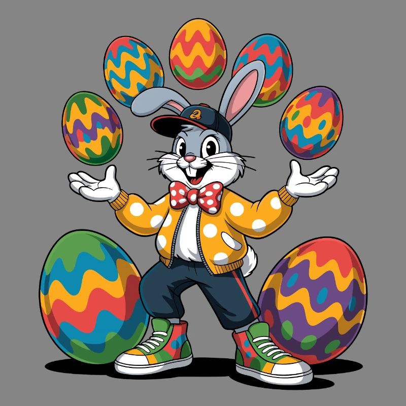 Bunter Osterhase mit farbigen Eiern