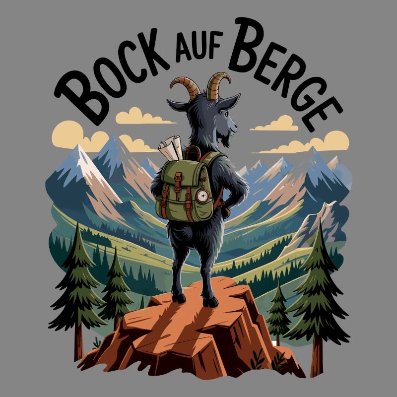 Bock on mountains mountain goat with backpack