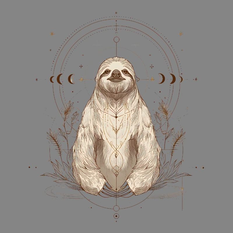 Sloth with moon phases in boho style