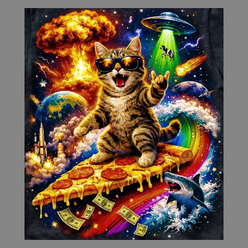 Chat de l’espace sur la pizza