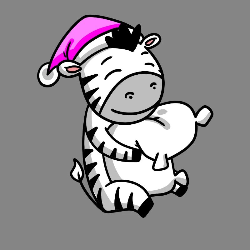 Zebra with pillow and sleeping cap