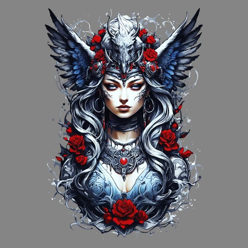Valkyrie with Ravens, Roses, Vikings