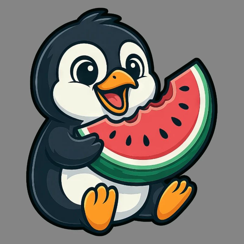 Penguin with Watermelon Summer Fruit