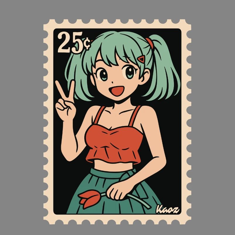 Illustration de cachet postal de fille d’anime