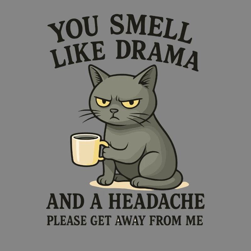 Grim Cat with Coffee Saying