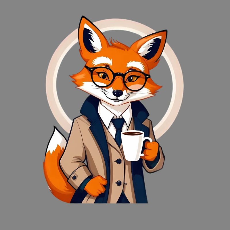 Fox in suit with coffee