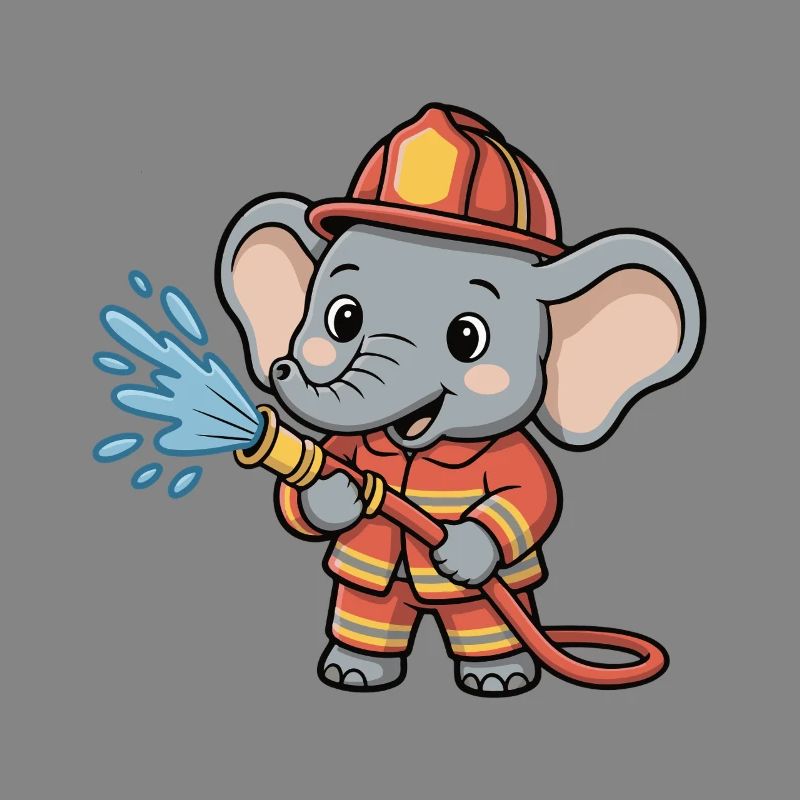 Elephant Firefighter Hero with Hose