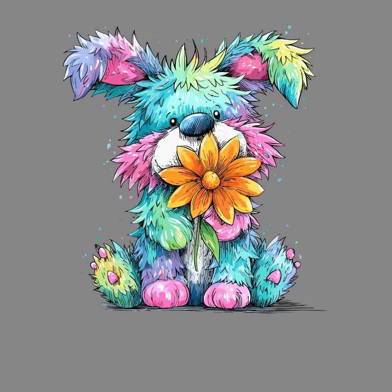 Chiot coloré avec une fleur