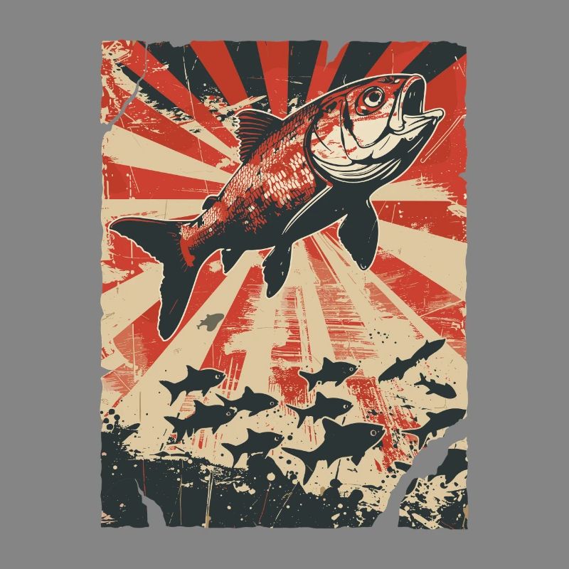 Jumping Fish in Retro Poster Style
