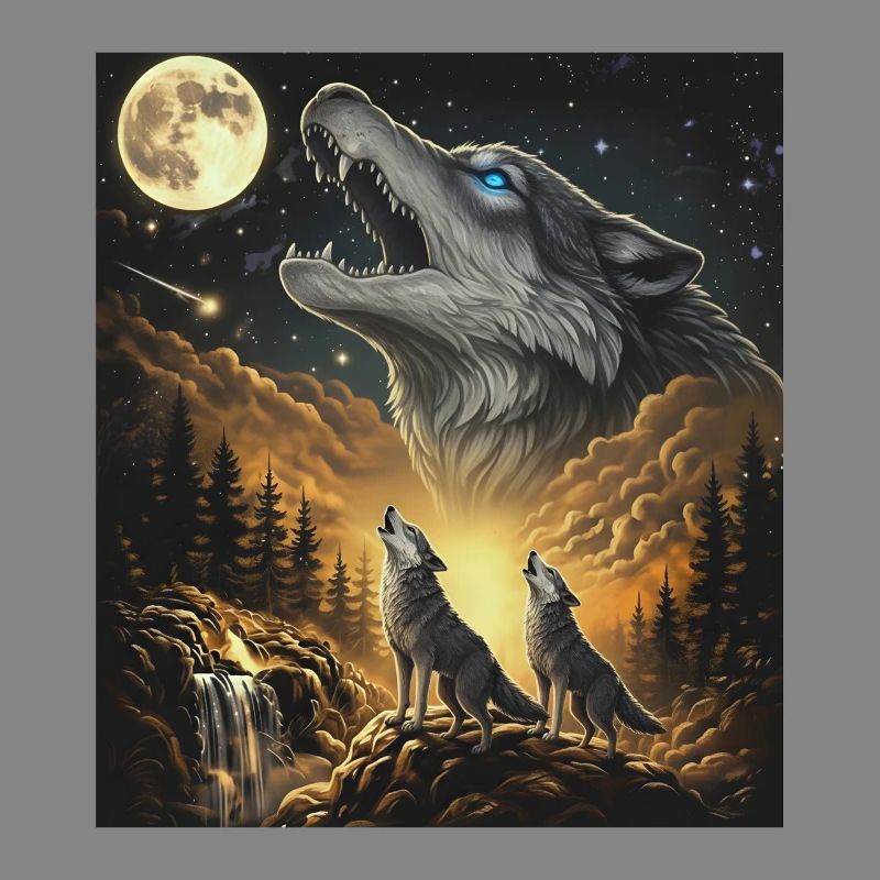 Moonlit Night Wolf Pack in Starlight
