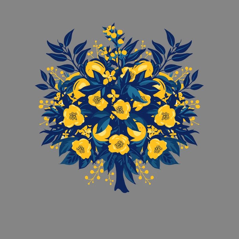 Blue Gold Flower Circle Pattern