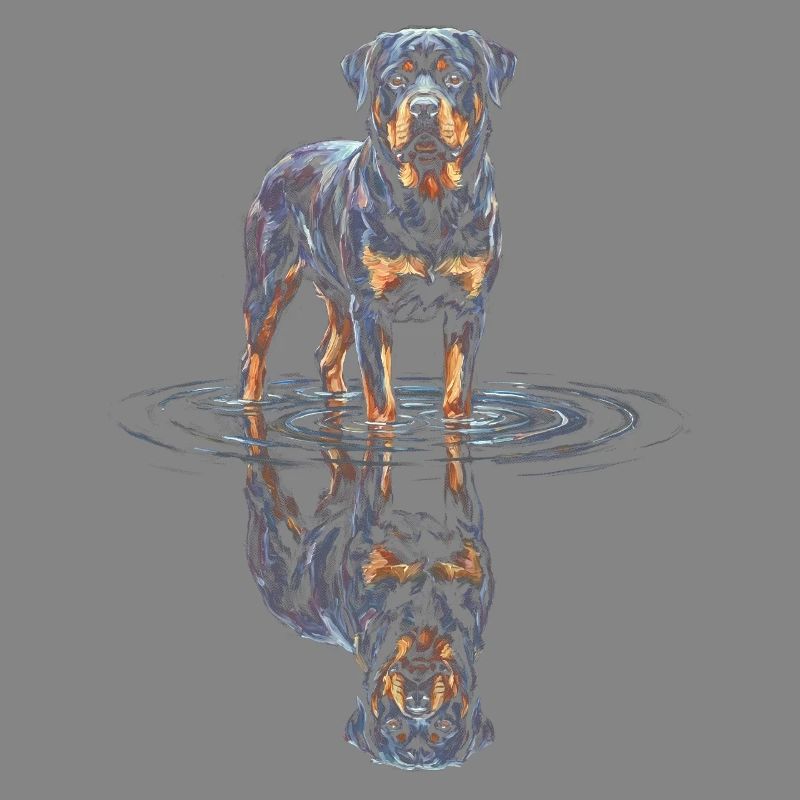 Rottweiler with water reflection
