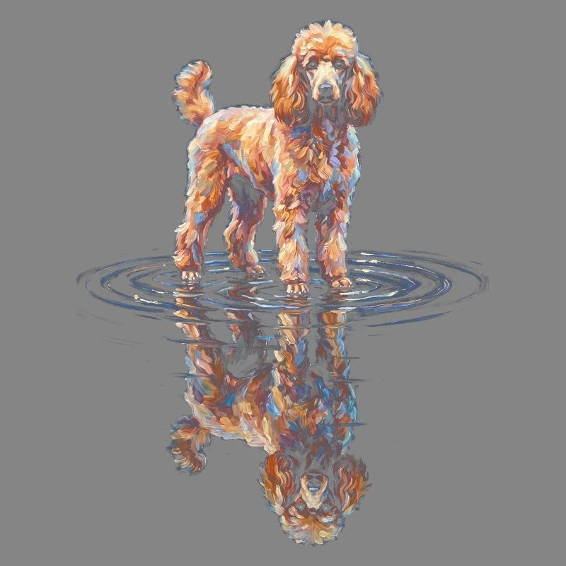 Poodle with water reflection
