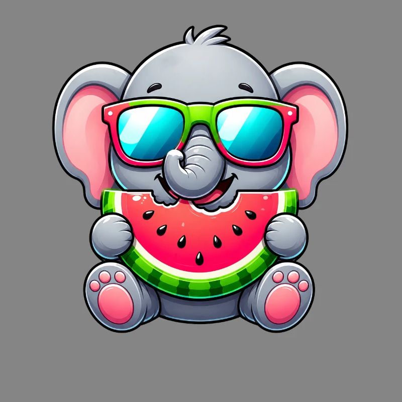 Dessin animé Éléphant mignon avec pastèque