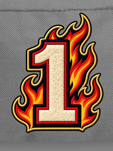 Zahl 1 im Flammen Patch-Look 