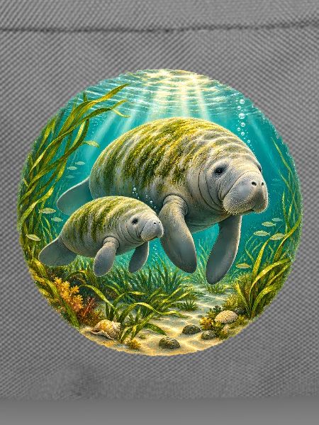 Manatee Mother and Calf Underwater 