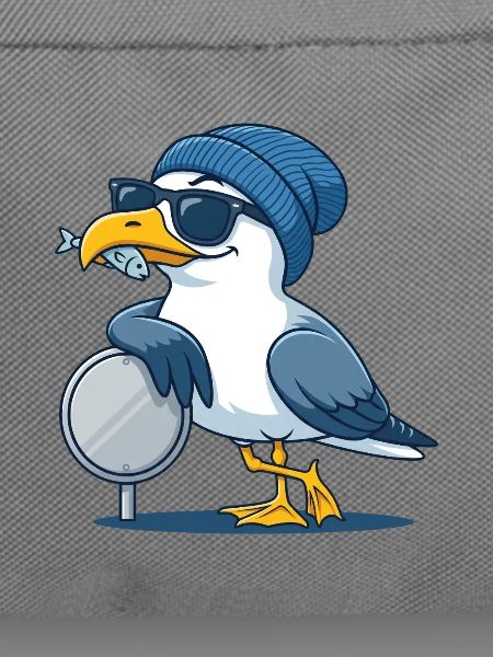 Coole Möwe mit Sonnenbrille und Fisch